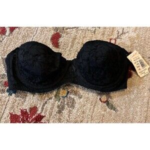 Vintage Strapless Fleur de Lace by Smoothie Bra Size 36B Black Underwired